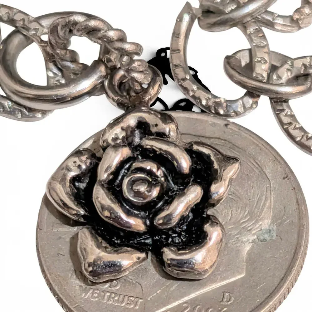 ED HARDY Rose Charm Bracelet on Stainless Steel O Link Chain